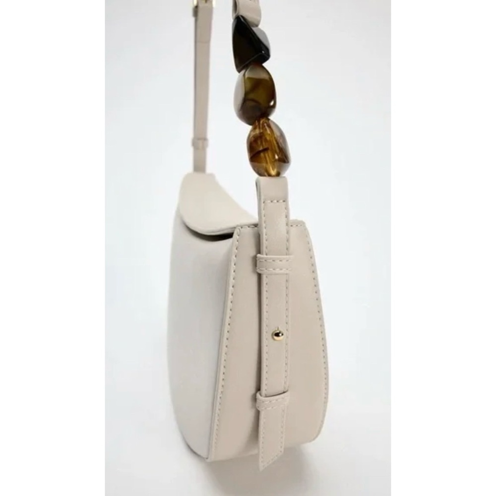NWT ZARA Ecru Crescent Asymmetrical Large Jewel Stones Handbag Crossbody Purse - Picture 8 of 14